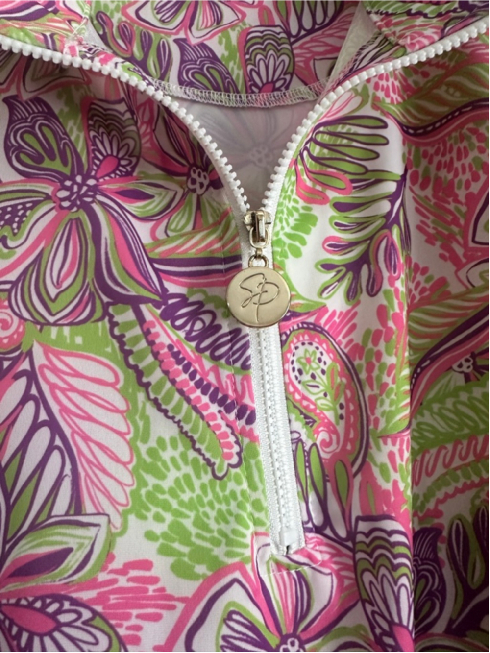 Stella Parker Golf mesh sleeve floral quarter zip top pink purple green
l - Picture 6 of 7